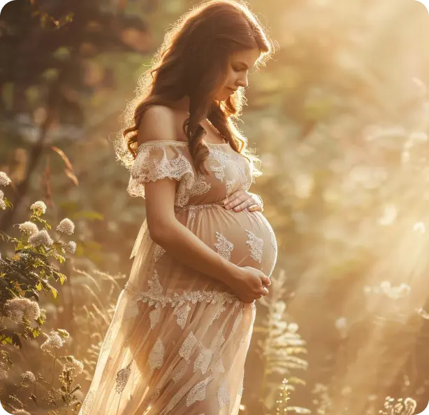 Pregnant woman in a sunlit field